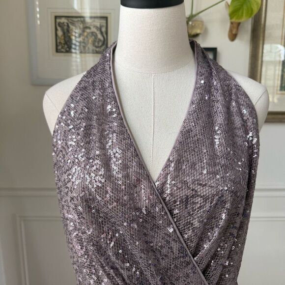 Be by Chetta B Lavendar Mauve Halter Style Formal Dress Gown Sequin 10 - Picture 2 of 9